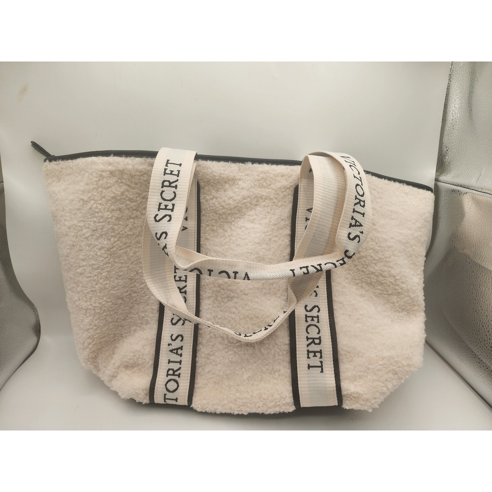 Victoria's‎ Secret Sherpa Fleece Logo Tote Bag Cream White Large